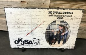 Junior swine show award plaque with photo